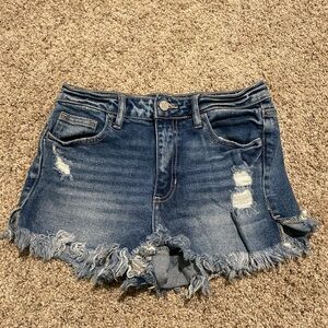 Frayed Hem Blue Jean Shorts